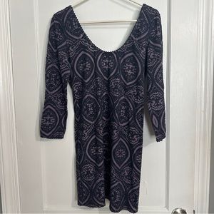 Free People Purple Long Sleeve dress with Navy, Velvet Paisley